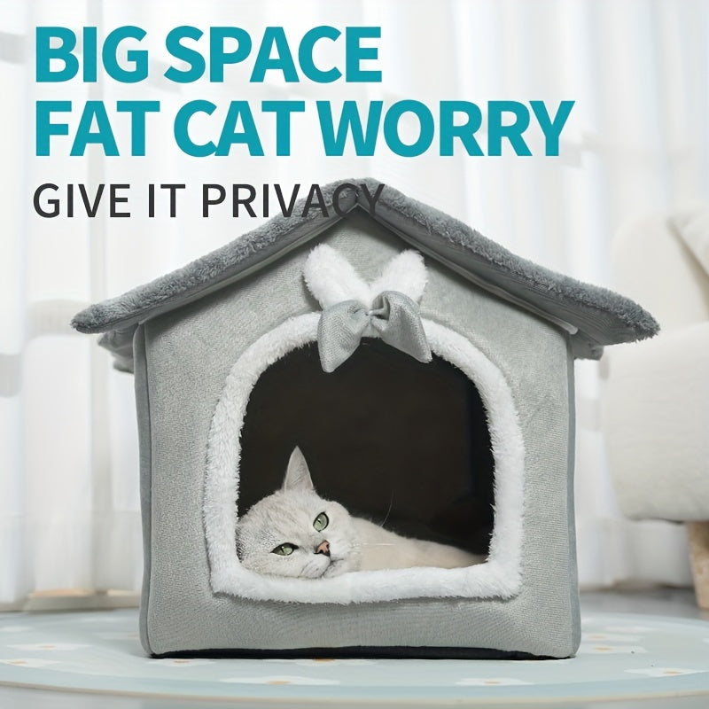 Warm Plush House Shaped Cat Kennel Cat Cave Bed With Anti-skid Bottom, Comfortable Pet Sleeping Bed For Indoor Cats And Small Medium Dogs