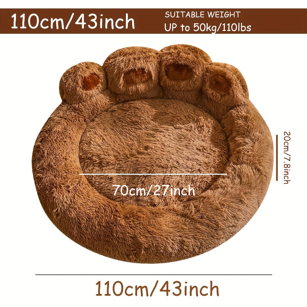 Cozy Paw-Shaped Pet Bed – Plush Faux Fur, Calming Donut Design, Machine Washable – Ideal for Dogs & Cats