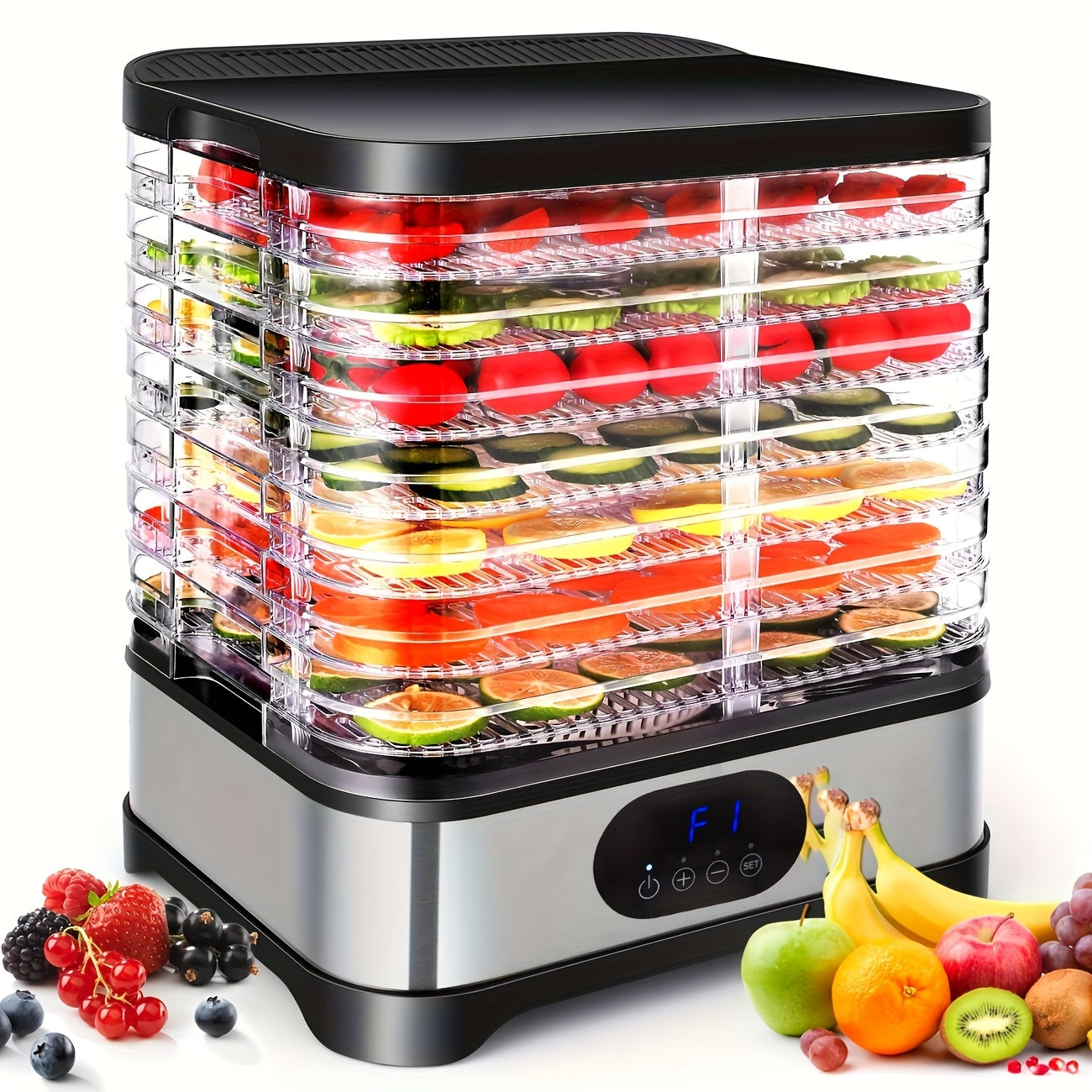 8-layer Food Dehydrator 400W Household Food Dryer, Dried Meat And Fruit Dryer, Used for Dried Meat, Fruit, Vanilla, Vegetables, Pet Snacks, Etc. Electric Food Fresher, 72-hour Timing, Adjustable Temperature And Wind Force, St