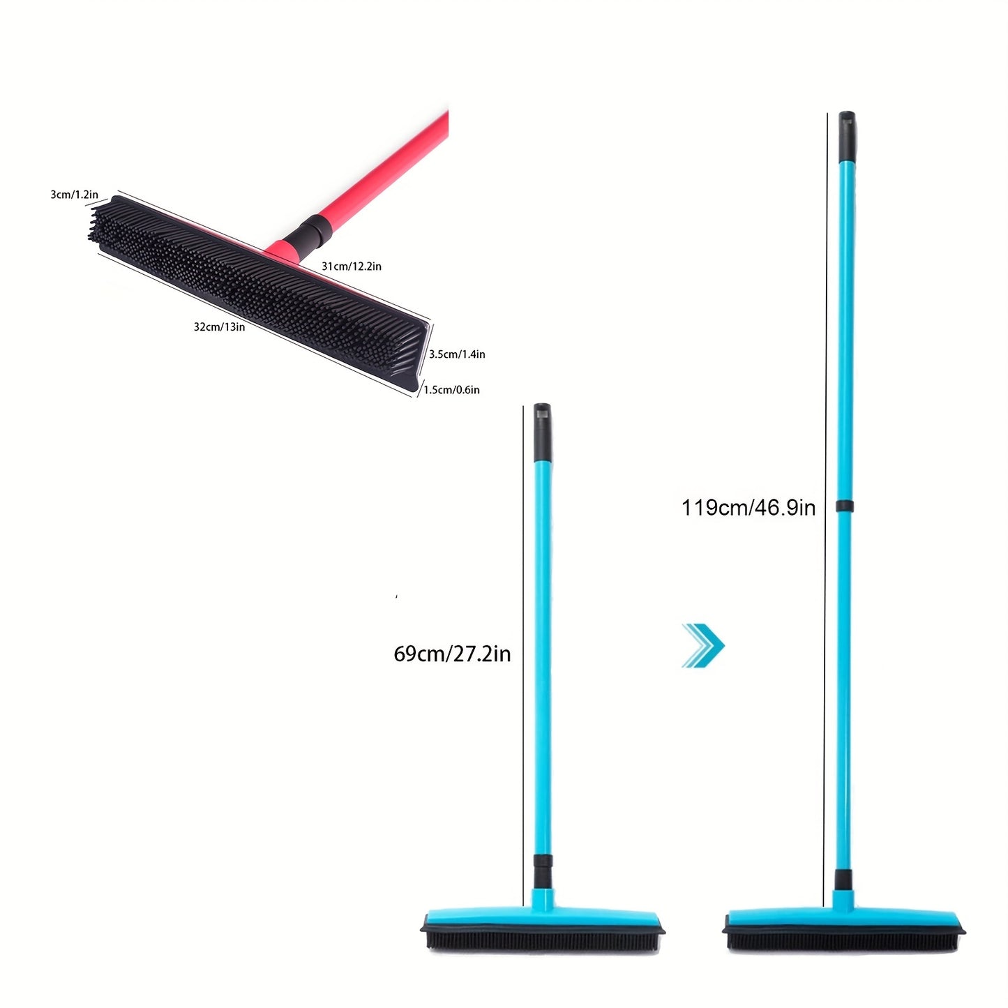 1pc Telescopic Pet Hair Remover Broom - Efficient Carpet Cleaner with Gentle Silicone Bristles - Flexible Handle for Dust & Hair Removal - Perfect Household Tool for Apartments, Dorms, and School Prep - Complete Cleaning Kit