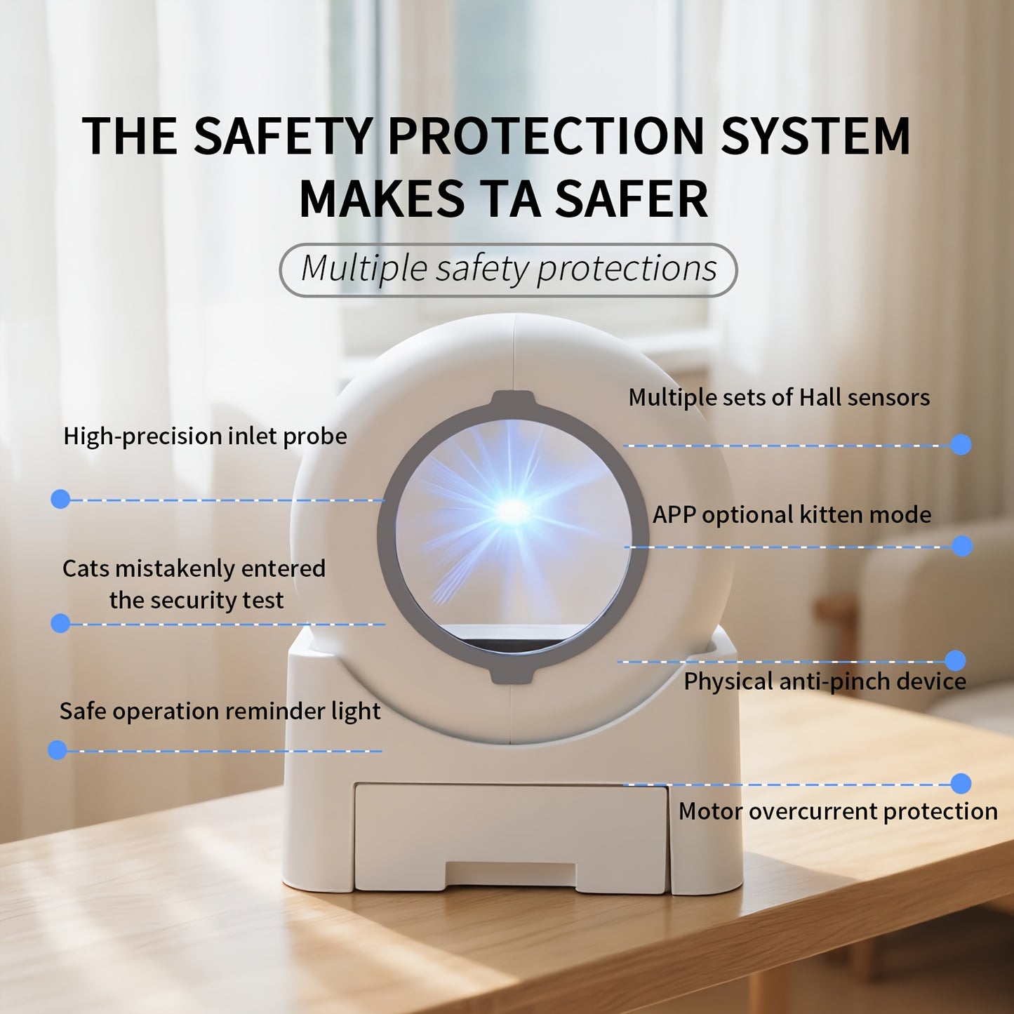 Smart Self-Cleaning Litter Box Pro 18.76gal XL Capacity - APP/WiFi Control, Odorless, Anti-Pinch Safety, Quiet, All Cat Litters Compatible, Includes Waste Bags and Mat, Suitable for Multi-Cat Homes, Quiet Pet Care, Sleek Pet