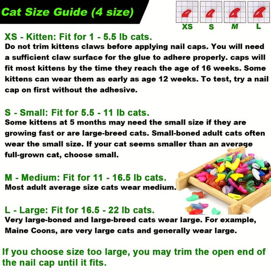 20/100pcs Vibrant Cat Nail Caps - Soft, Colorful, and Gentle Claws Covers with Easy-Apply Glue and Applicators for Safe and Stylish Pet Grooming