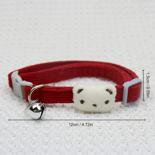 Cute Cartoon Bear Decor Pet Collar Adjustable Cat Collar, Breakaway Cat Collar With Bell