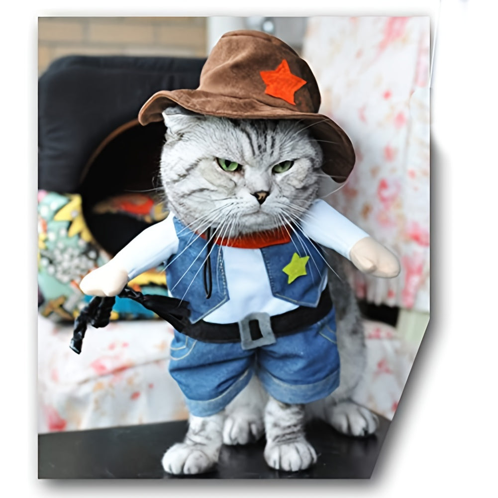 Small to Medium Sized Funny Pet Denim Suit - Adorable Christmas Halloween Costume for Cats and Dogs - Soft, Comfortable, and Easy to Wear Dress Up Outfit for Pet Owners