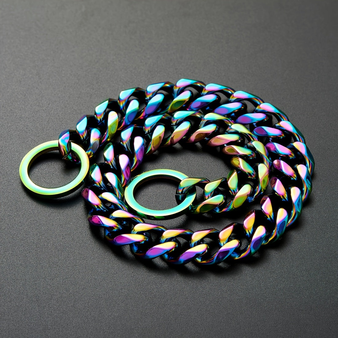 Titanium Steel Stainless Steel P Chain Colorful Cuban Chain Pet Dog Chain Heavy Duty Anti Slip Dog Collar