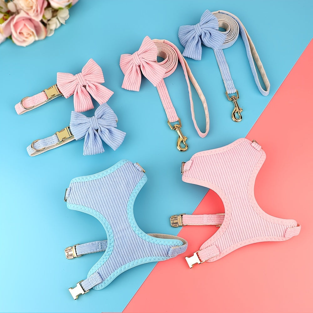 Soft Breathable Dog Collar Harness Leash Set Bowknot Pet Vest Harnesses Adjustable Pet Collars Leads For Small Medium Dogs