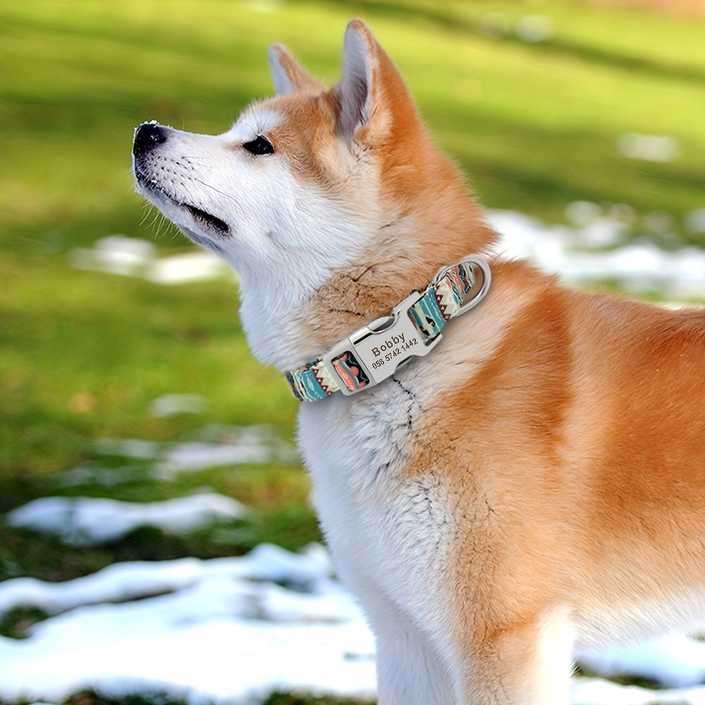 Personalized Pet Collar - Custom Engraved Nylon Dog Collar for Small Large Dogs, Cats, and Puppies with Name, Phone ID, and Adjustable Buckle - Durable, Waterproof, and Easy to Clean Basic Collar