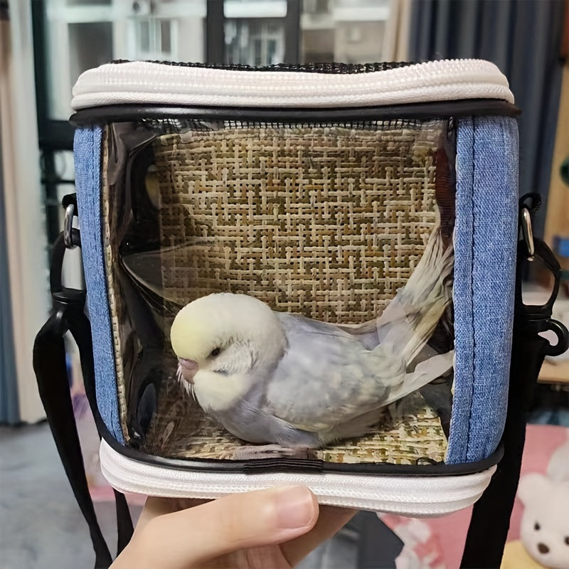 Portable Pet Bird Carrier Bag for Parrots - Durable Oxford Fabric, Transparent & Blue with Zip Closure and Handle, Ideal for Outdoor Training and Travel, Parrot Accessories