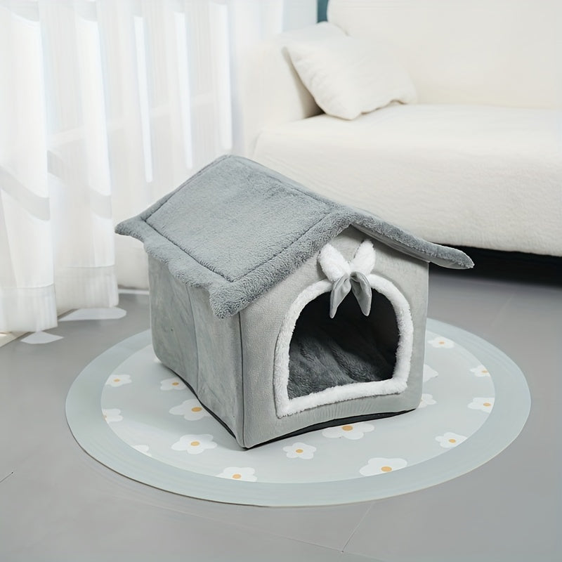 Warm Plush House Shaped Cat Kennel Cat Cave Bed With Anti-skid Bottom, Comfortable Pet Sleeping Bed For Indoor Cats And Small Medium Dogs