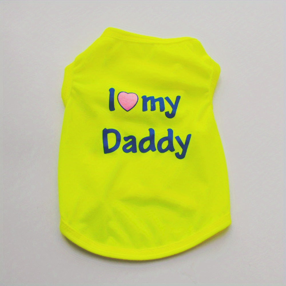 1pc Breathable Pet Vest for Summer Parties - Adorable 'I Love My Daddy/Mommy' Graphic Design for Dogs and Cats