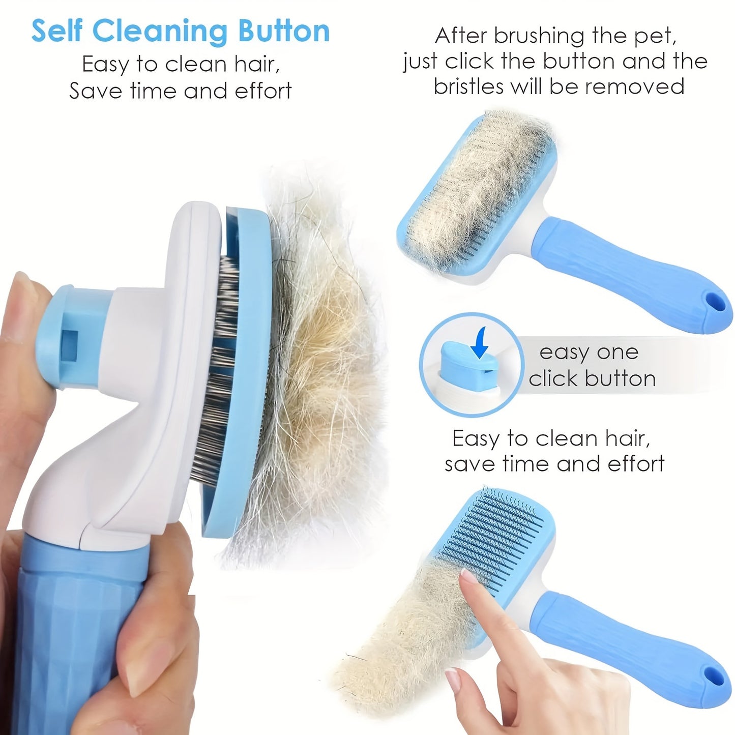 1pc Easy-Clean Dog & Cat Grooming Brush with One-Click Hair Removal, Plastic Handle & Gentle Massage Comb for Loose Fur - Detangling for All Pets, Dog Grooming Tools, Pet Care Accessory, Ergonomic Pet Accessory, Durable Pet P