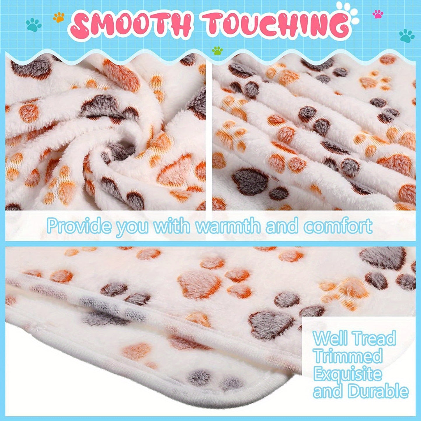 1pcs Warm And Soft Pet Blanket With Paw Print Design For Dogs, Cats, And Guinea Pigs
