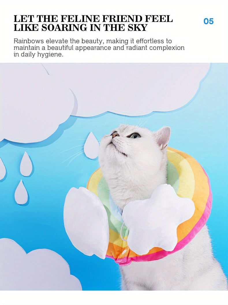 Zeze Cat Plush Rainbow Shape Soft Elizabethan Adjustable Collar For Cat Wound Healing Protective, Pet Elizabethan Collar For Cats, Mini Dogs And Rabbit