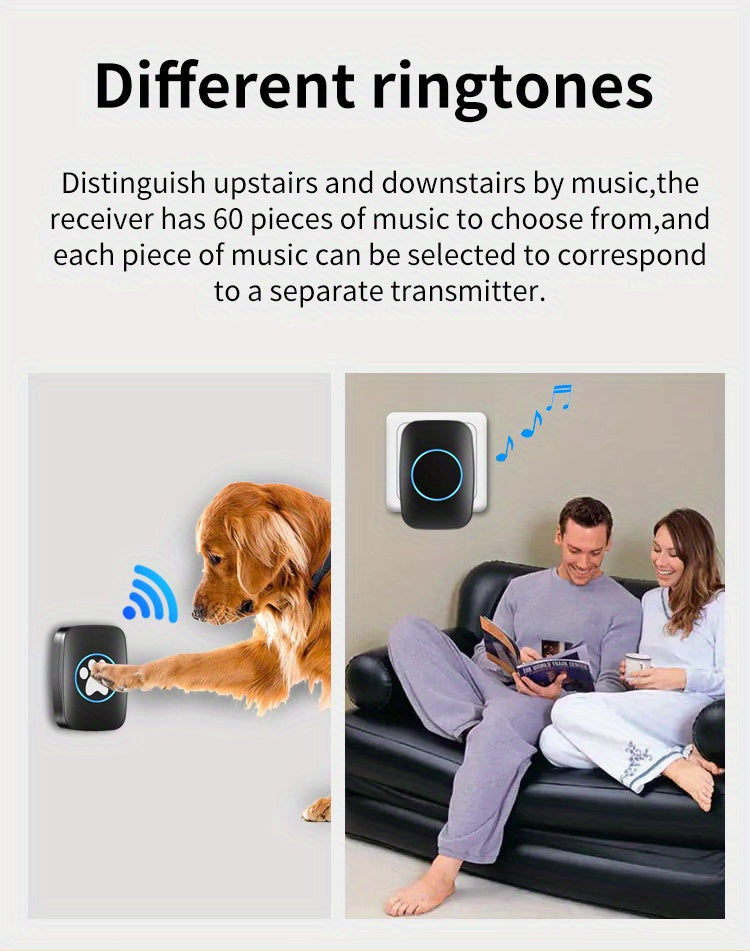 Wireless Pet Doorbell System - Easy Touch Training Aid for Dogs - 2 Receivers & Transmitters, High-Volume Chimes, Ideal for Indoor/Outdoor Use