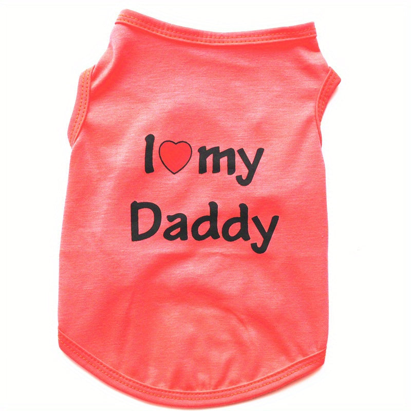 1pc Breathable Pet Vest for Summer Parties - Adorable 'I Love My Daddy/Mommy' Graphic Design for Dogs and Cats