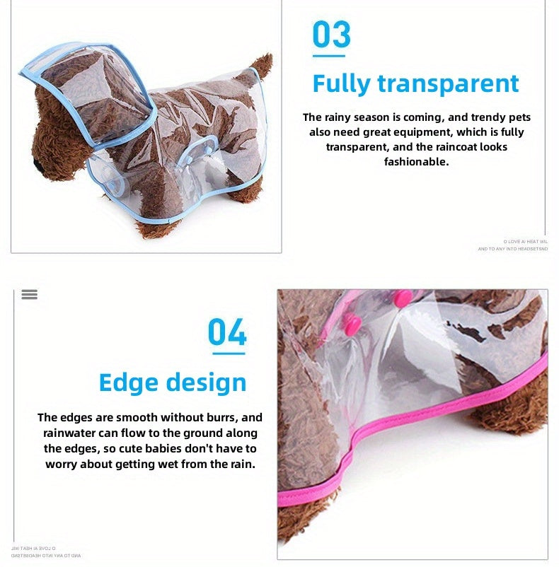 1pc Clear Transparent Hooded Pet Plastic Raincoat Poncho For Toy And Small Dogs And Cat Only Clothes