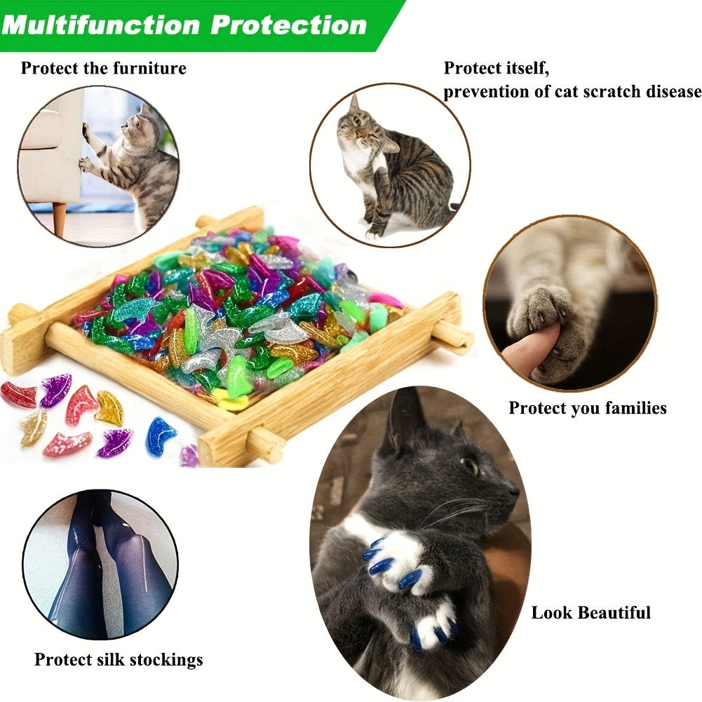 20/100pcs Vibrant Cat Nail Caps - Soft, Colorful, and Gentle Claws Covers with Easy-Apply Glue and Applicators for Safe and Stylish Pet Grooming