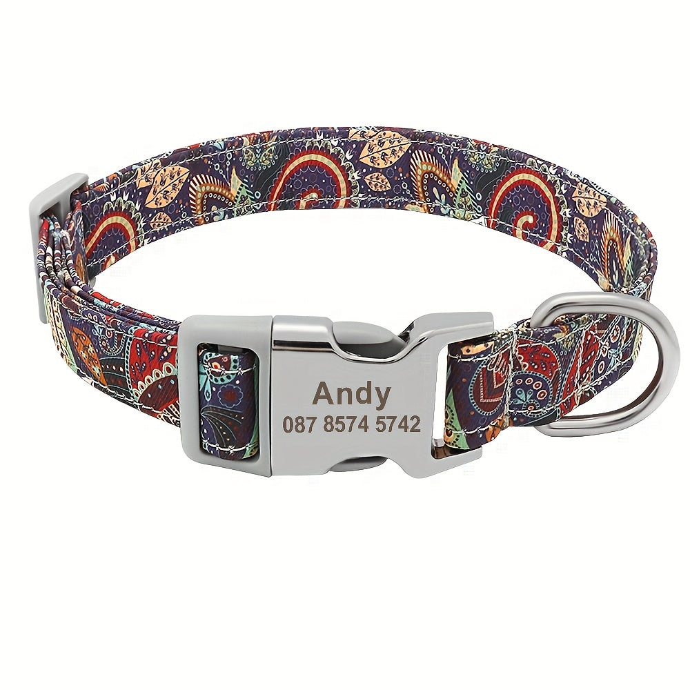 Personalized Pet Collar - Custom Engraved Nylon Dog Collar for Small Large Dogs, Cats, and Puppies with Name, Phone ID, and Adjustable Buckle - Durable, Waterproof, and Easy to Clean Basic Collar