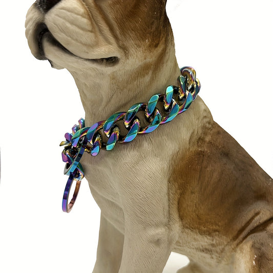 Titanium Steel Stainless Steel P Chain Colorful Cuban Chain Pet Dog Chain Heavy Duty Anti Slip Dog Collar