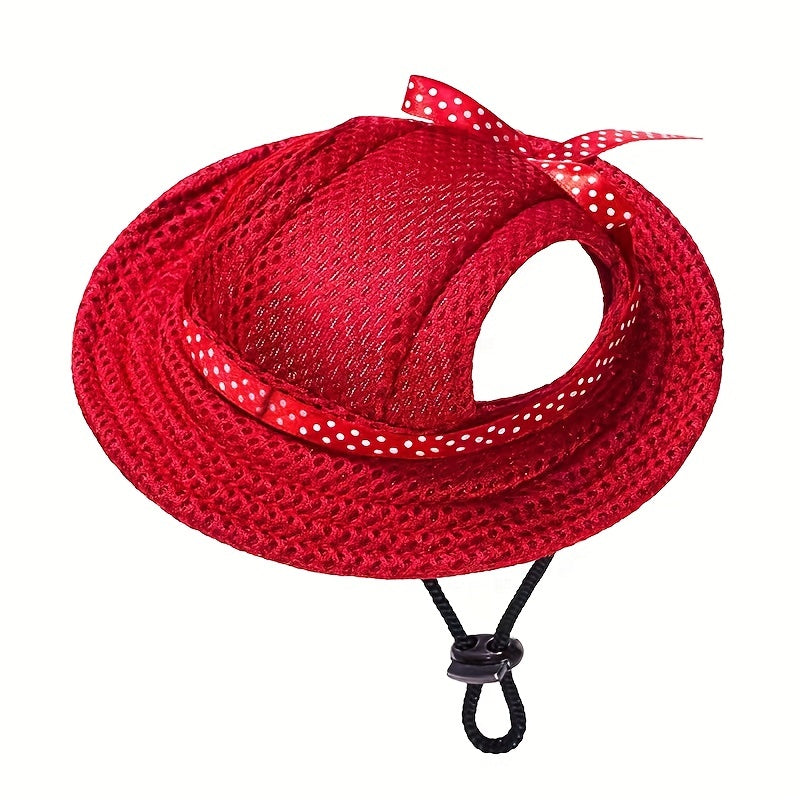 Adjustable Round Brim Dog Cap with Ear Holes - Cute Pet Grooming Dressing Hat for Outdoor Sun Protection