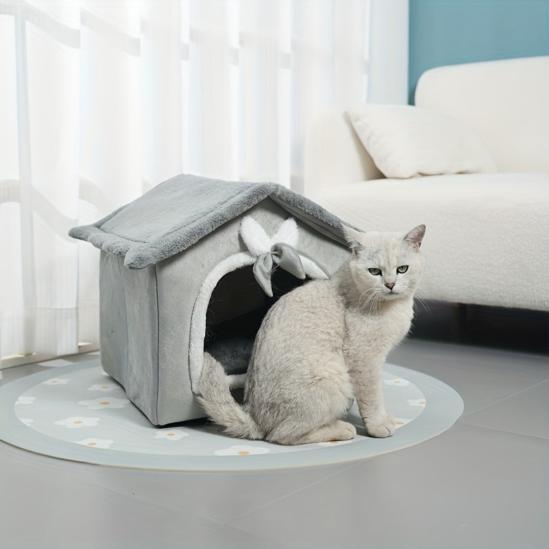 Warm Plush House Shaped Cat Kennel Cat Cave Bed With Anti-skid Bottom, Comfortable Pet Sleeping Bed For Indoor Cats And Small Medium Dogs