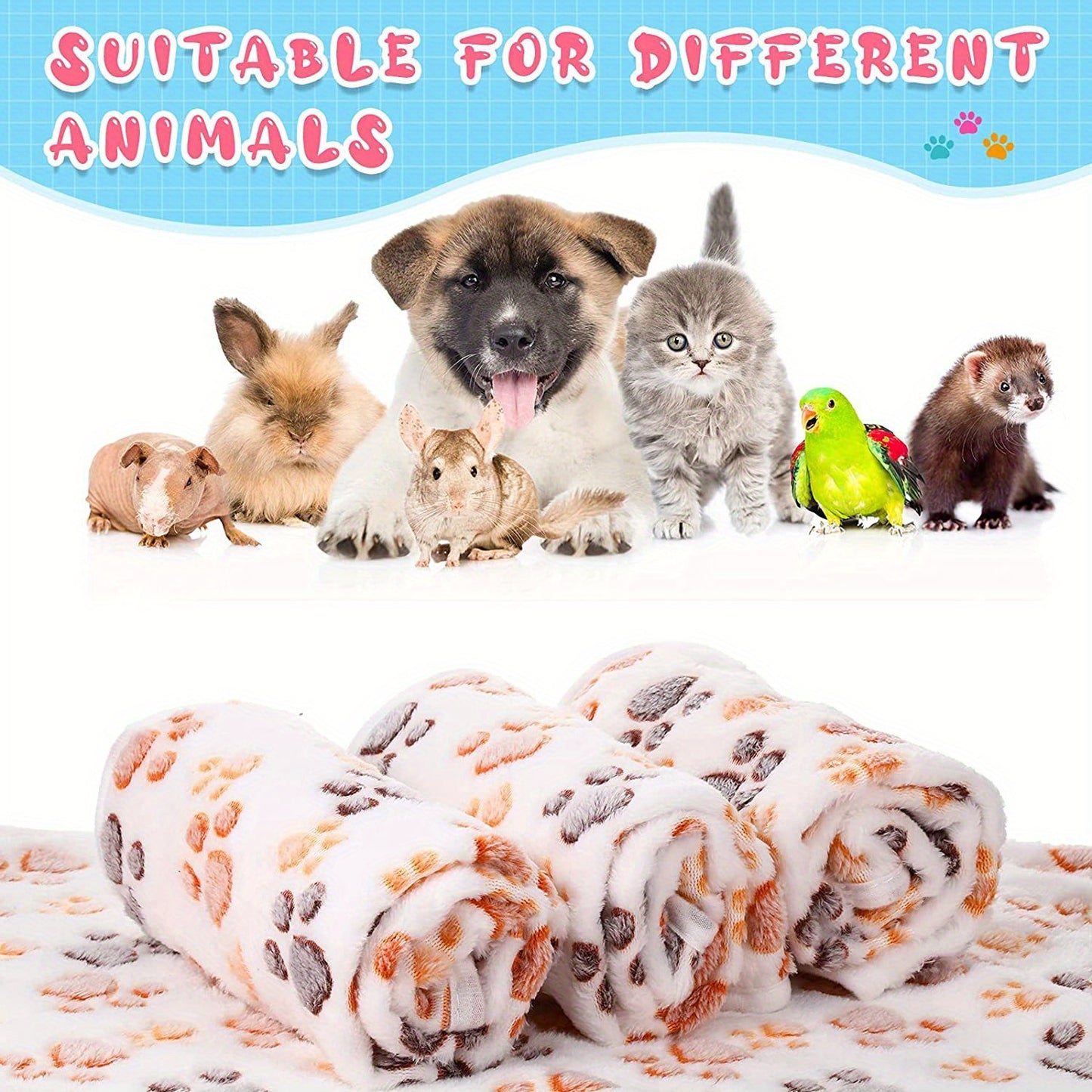 1pcs Warm And Soft Pet Blanket With Paw Print Design For Dogs, Cats, And Guinea Pigs