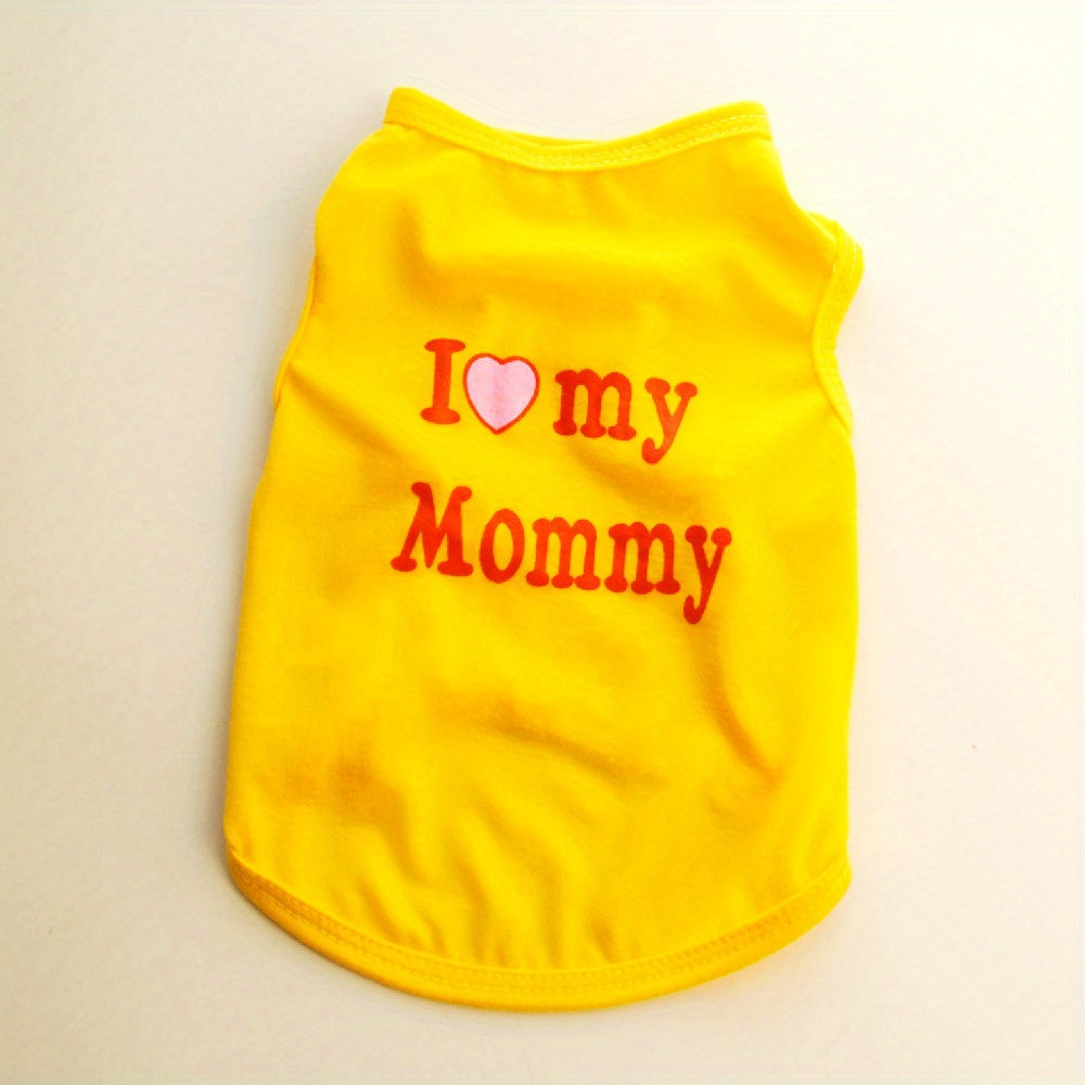 1pc Breathable Pet Vest for Summer Parties - Adorable 'I Love My Daddy/Mommy' Graphic Design for Dogs and Cats