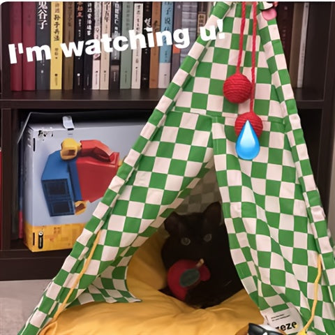 Zeze Cute Pet Tent Pet House Cat Nest Semi-closed Detachable Washable Mat Cat Bed Four Seasons Universal Cat Bed With Checkerboard Pattern