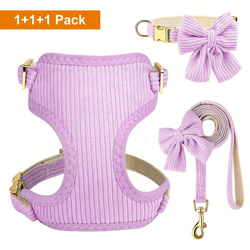 Soft Breathable Dog Collar Harness Leash Set Bowknot Pet Vest Harnesses Adjustable Pet Collars Leads For Small Medium Dogs