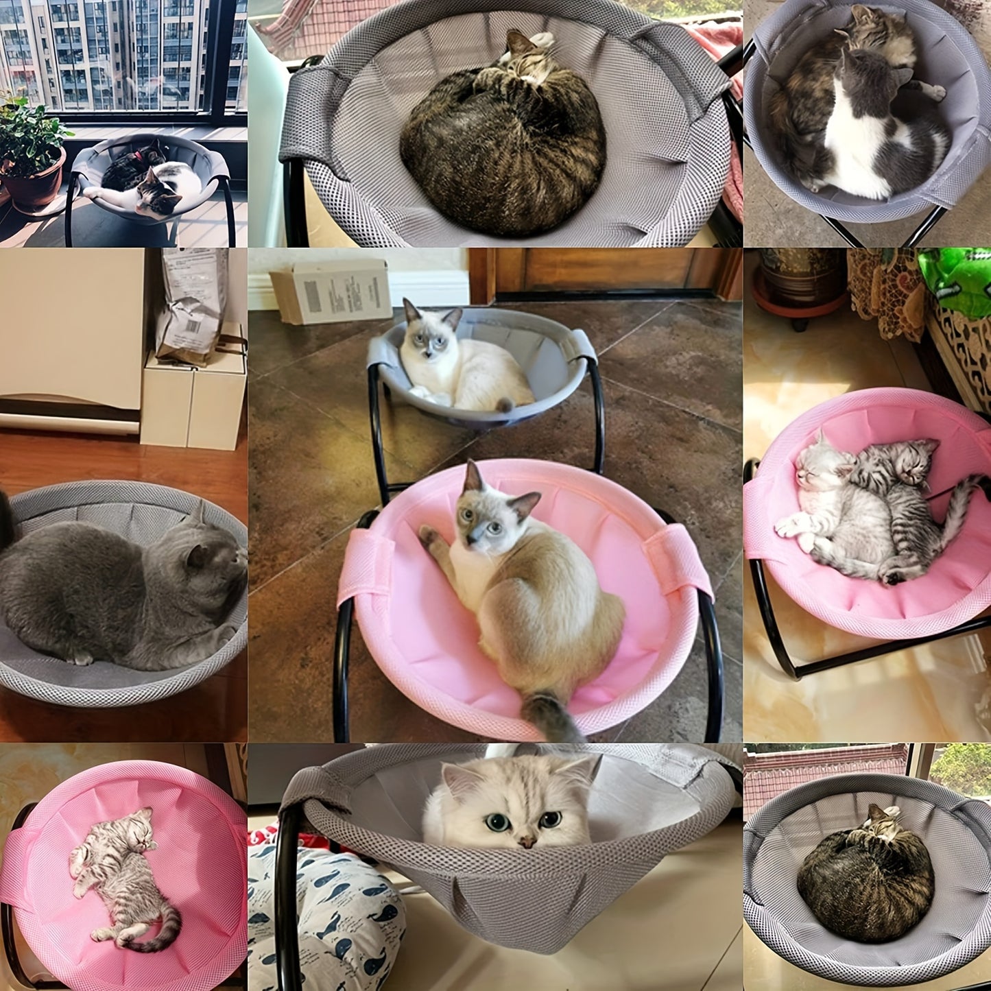 Alloy Steel Cat Hammock Bed, Free-Standing Pet Sleeping Bed, Easy Assembly, Washable, Stable Structure, Excellent Breathability, Indoor/Outdoor Use, Detachable Design for Cats