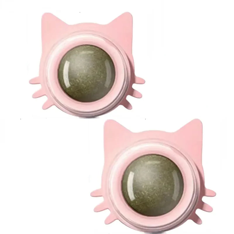 Catnip Balls Funny Lickable Cat Snack Catnip Balls Cat Ear Mint Spinning Ball Teeth Clean Toy For Small Medium Cats Pet Supplies
