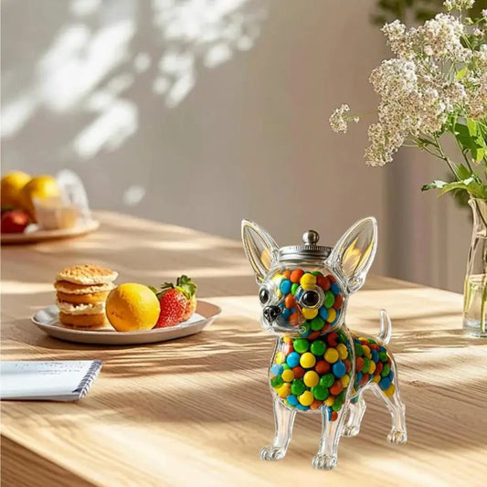 Chihuahua Dog Treat Glass Jar Airtight Snack Storage Container Pet Snack Holder Reusable Transparent Glass Candy Storage Jar
