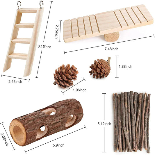 Multiple Sets of Safe Wooden Toys for Small Pets - Hamster, Rabbit, Totoro, Guinea Pig, Parrot. Ideal Daily Necessities