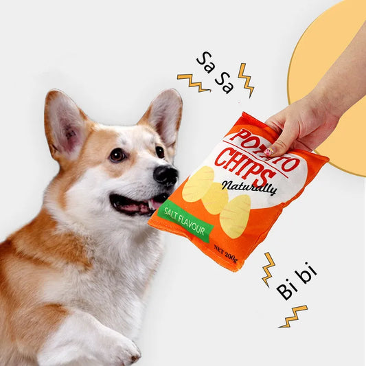 Funny Dog Toys Crisps Plush Filled Pets Squeaky Chew Toy Bite-resistant Sounding Paper Toys For Small Medium Pets Supplies