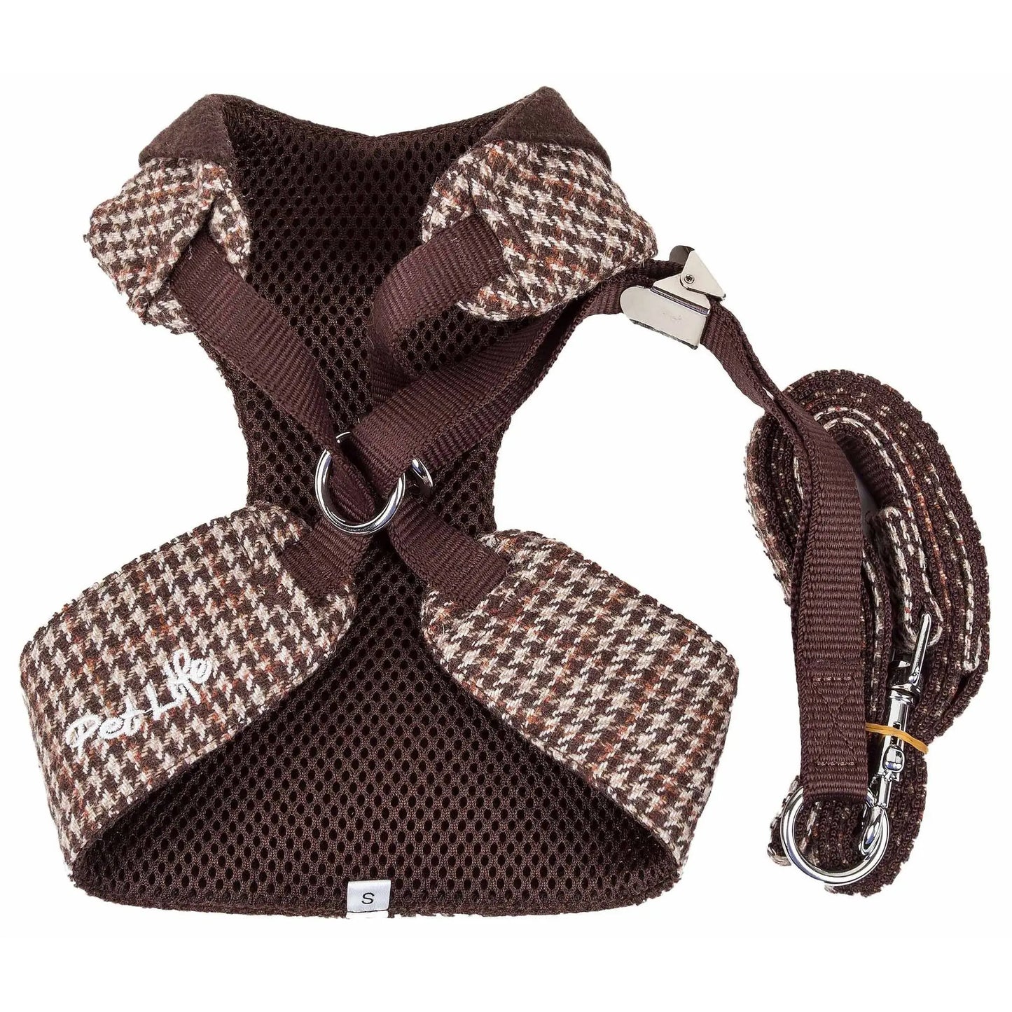 2-in-1 Adjustable Dog Harness & Leash Plaided Collared Mesh Reversible Pet Harnesses