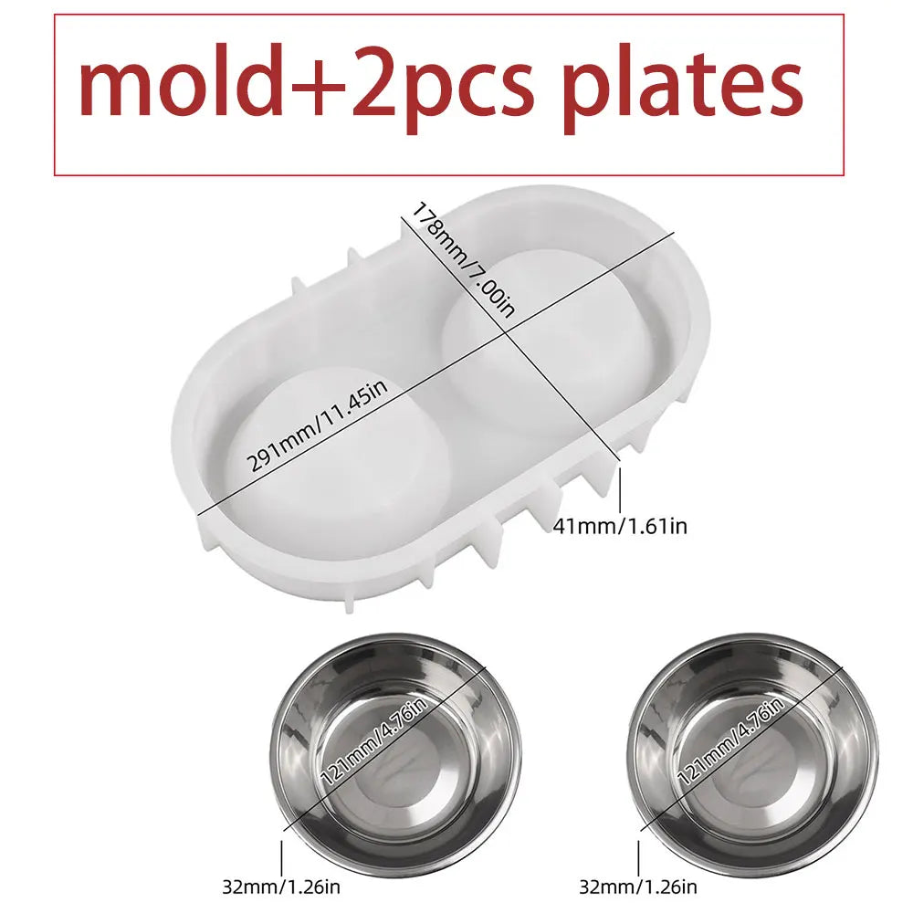 Pets Snack Bowls Silicone Mold Kit DIY Cat Food Dog Food Storage Pallet Resin Concrete Mold with Stainless Steel Disc