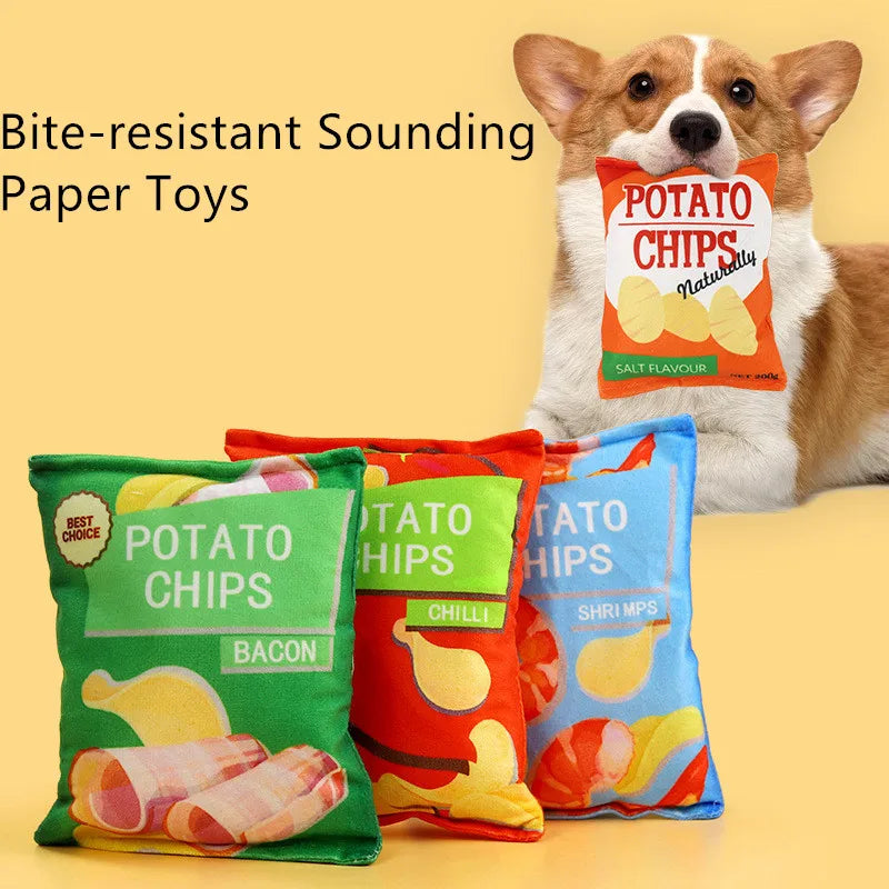 Funny Dog Toys Crisps Plush Filled Pets Squeaky Chew Toy Bite-resistant Sounding Paper Toys For Small Medium Pets Supplies