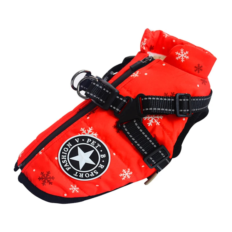 Winter Warm Large Pet Dog Jacket with Harness Waterproof Big Dog Coat for Labrador Chihuahua French Bulldog Outdoor Dog Clothes