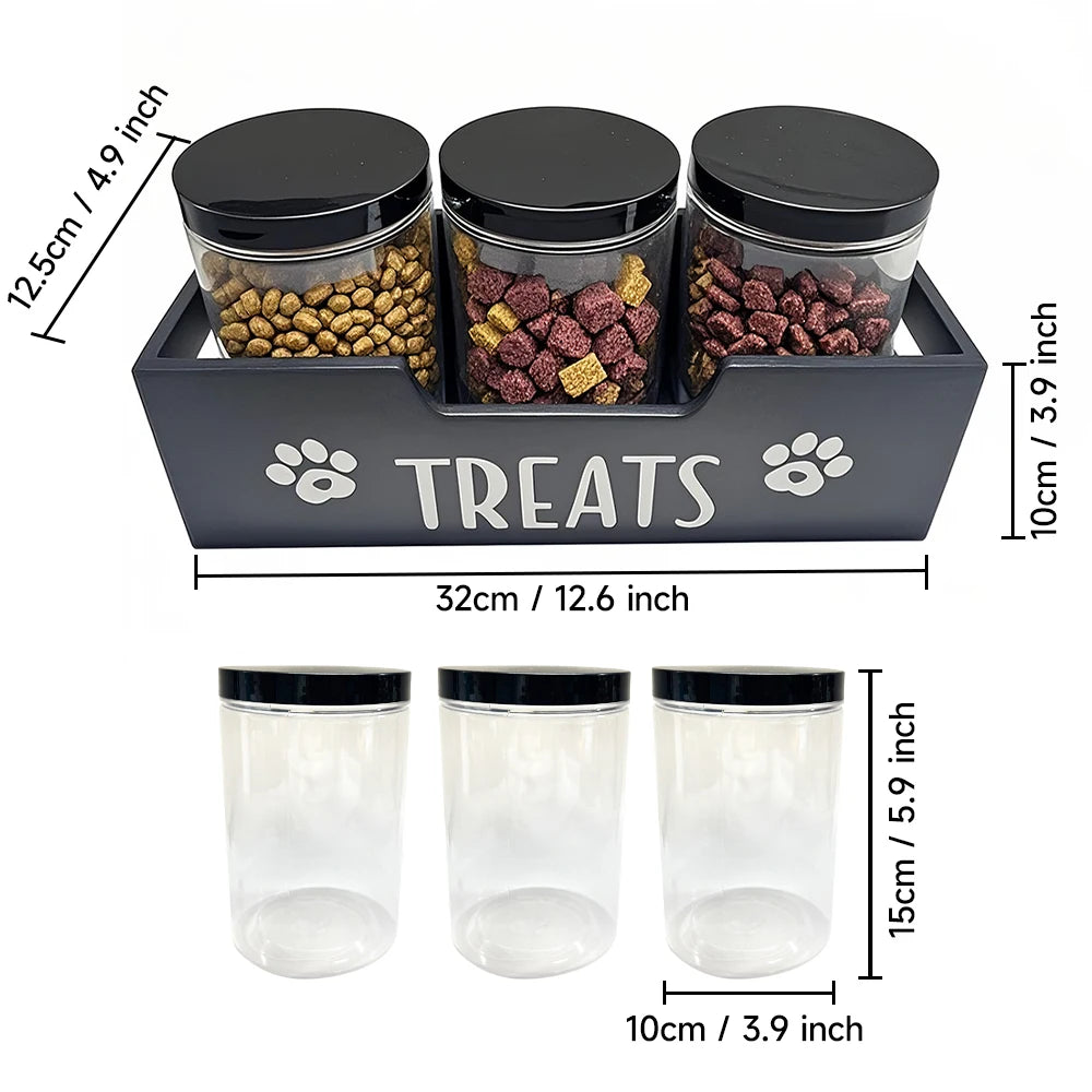 Pet Food Storage Container With Wood Holder And 3 Sealed Plastic Containers Pet Snack Storage Organizer For Dog Cat Storage