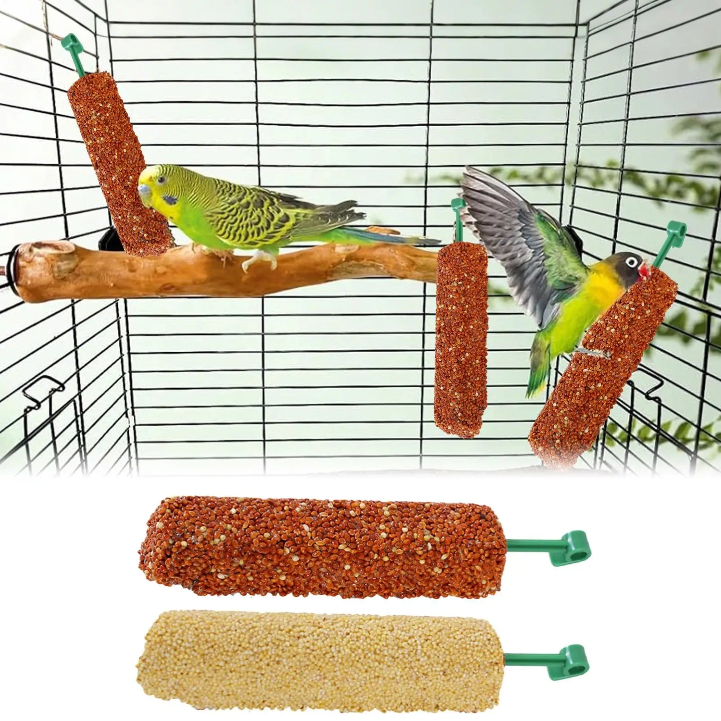 2PCS Parakeet Treats Sticks Bird Snacks Training Food Rewards Chewing Foraging Snacks for Myna Parakeet Finch Conure Parrot