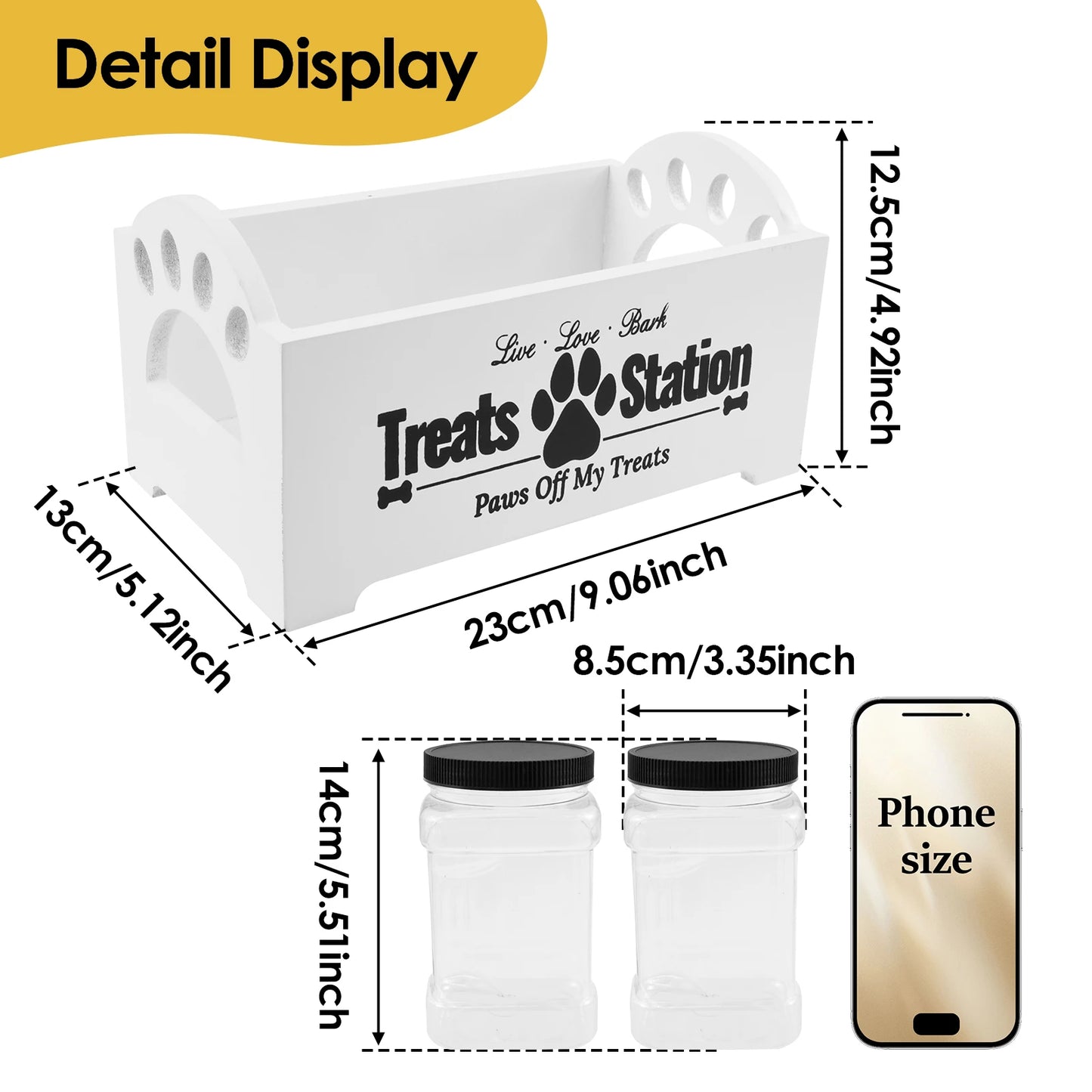 Wood Pet Food Storage Container with 2 Plastic storage Jars Large Capacity Pet Snack Storage Organizer For Dog Cookie Cat Treats