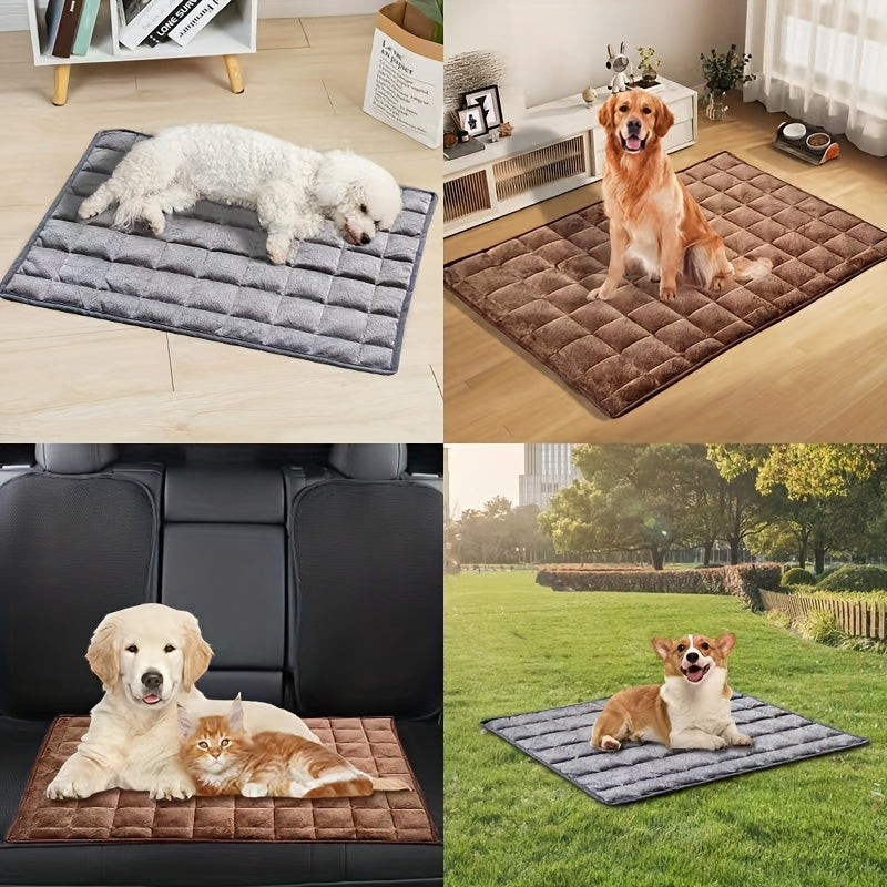 1pc Cozy Plush Cat Bed Mat - Thick, Self-Heating, Non-Slip, Soft Kennel Pad for Pet Sleeping - Orthopedic Support, Easy Cleaning, and Durable Pet Bed for Cats and Small Dogs