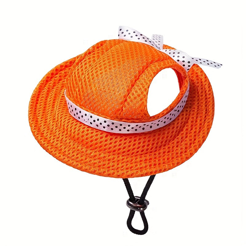 Adjustable Round Brim Dog Cap with Ear Holes - Cute Pet Grooming Dressing Hat for Outdoor Sun Protection