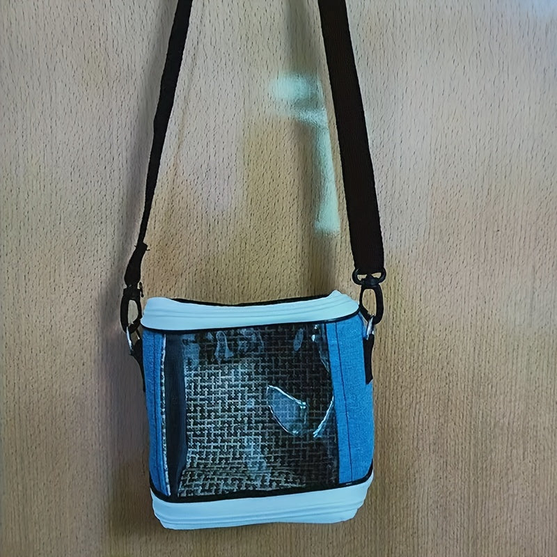 Portable Pet Bird Carrier Bag for Parrots - Durable Oxford Fabric, Transparent & Blue with Zip Closure and Handle, Ideal for Outdoor Training and Travel, Parrot Accessories