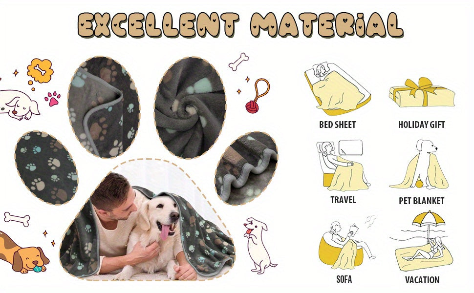 1pc Washable Flannel Paw Print Dog Blanket, Soft Pet Mat Cover for Dog Nest Cage Bed