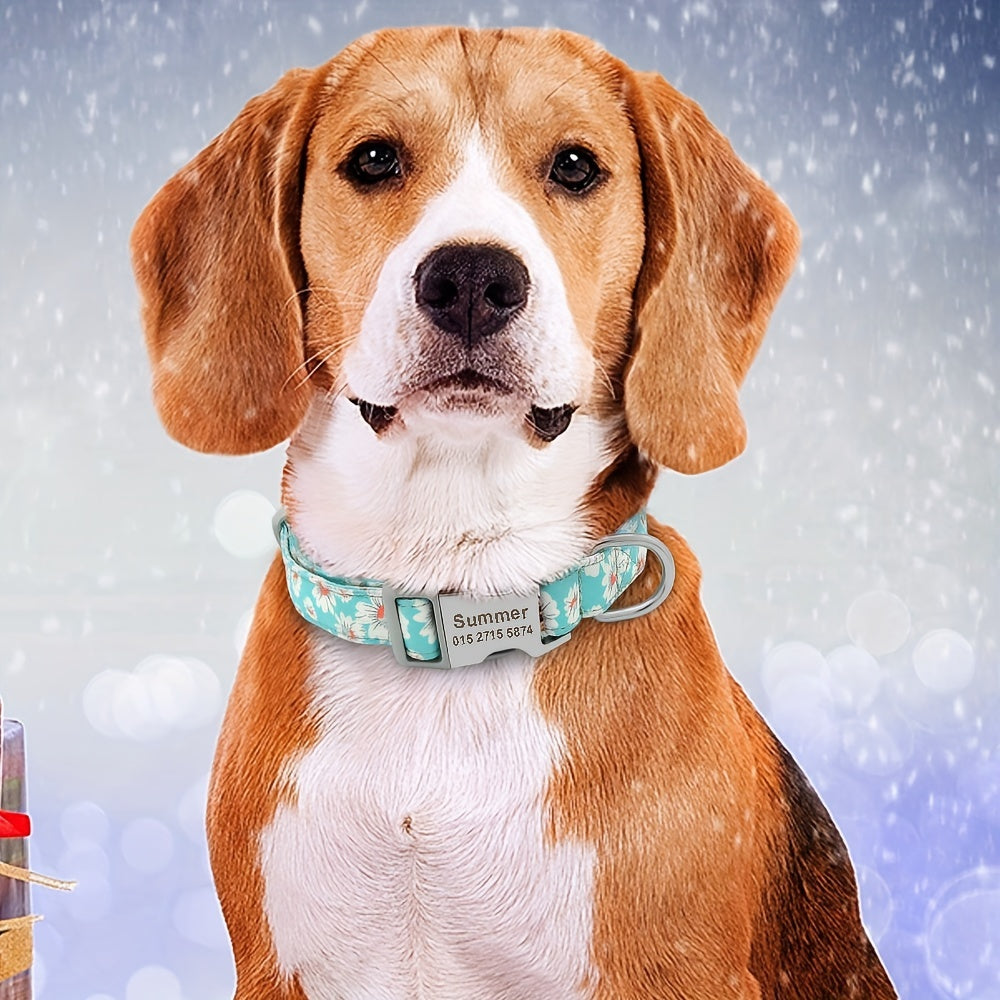 Personalized Pet Collar - Custom Engraved Nylon Dog Collar for Small Large Dogs, Cats, and Puppies with Name, Phone ID, and Adjustable Buckle - Durable, Waterproof, and Easy to Clean Basic Collar