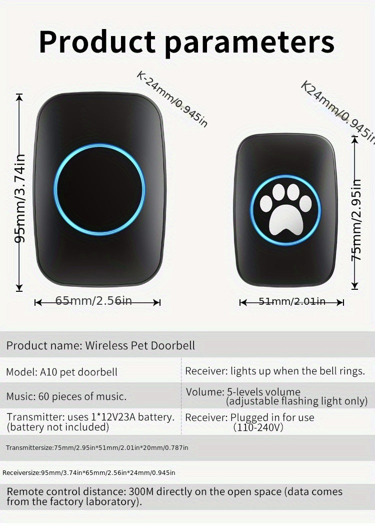Wireless Pet Doorbell System - Easy Touch Training Aid for Dogs - 2 Receivers & Transmitters, High-Volume Chimes, Ideal for Indoor/Outdoor Use