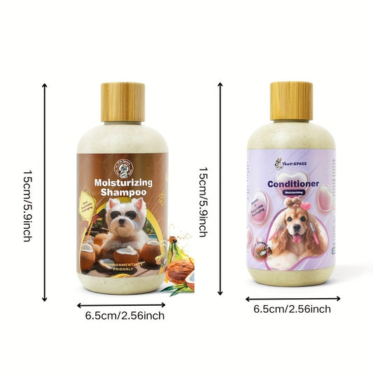 2pcs Pet Grooming Kit: Gentle Formula Shampoo & Conditioner For Dogs - Softens Fur, Cleanses & Cares, Nourishing Coconut Pet Care 3-in-1 Shampoo - Deep Cleans, Moisturizes, Itchy Skin Relief, Glossy Coat - Gentle & Safe For C