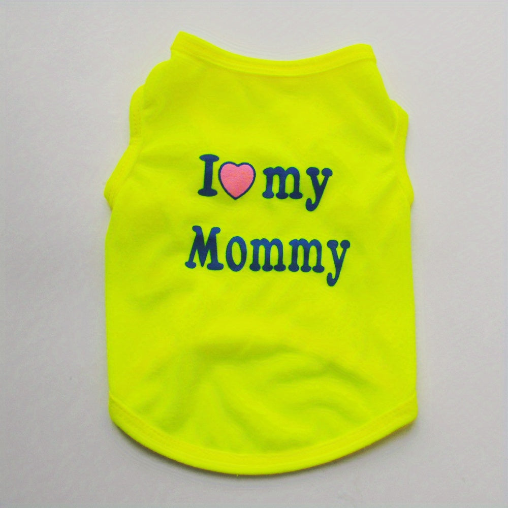 1pc Breathable Pet Vest for Summer Parties - Adorable 'I Love My Daddy/Mommy' Graphic Design for Dogs and Cats