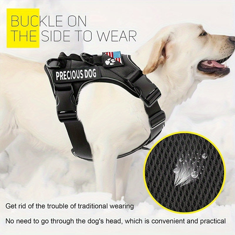 Service Dog Harness, Reflective Dog Vest Harness with 5pcs Patches, Adjustable Soft Oxford Pet Harness, Inner Layer Mesh, Easy to Control for Small Medium Large Dogs Random Buckle